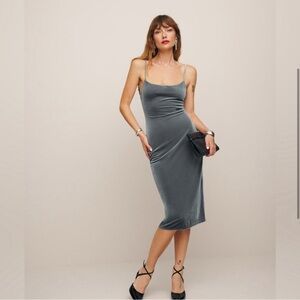 Reformation Merel Velvet Dress in Silver Velvet Medium